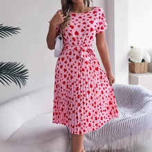 Load image into Gallery viewer, Valentine Day Gift Spring Summer Casual Contrast Color Love Heart Short Sleeve Waist Controlled Pleated Dress Women Clothing