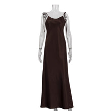 Load image into Gallery viewer, Sexy Long Suspender Dress Women Satin Drape Lace up off Shoulder Sleeveless High Waist Dress