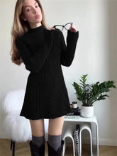 Load image into Gallery viewer, Long Sleeve Skinny Knit Dress Women Half Turtleneck Base Narrow Solid Color Short Temperamental Fall Winter Sweater Dress