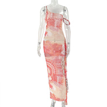 Load image into Gallery viewer, Women Clothing Printed Waist Controlled Slimming Hip Color Matching Diagonal Collar Sleeveless Tube Top Maxi Dress