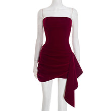 Load image into Gallery viewer, Women Clothing Winter Solid Color Elegant Graceful Suede Simple Tube Top Ribbon Short Dress