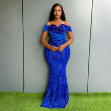 Load image into Gallery viewer, Sequ Maxi Dress off Shoulder Slim Hip Velvet Sequin Model Women Clothing