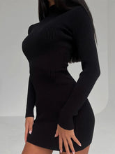Load image into Gallery viewer, Long Sleeve Knitted Dress Autumn Winter Hollow Out Cutout Sexy Skinny Short Dress