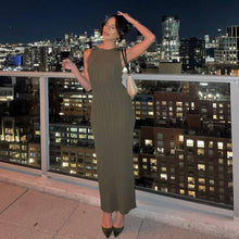 Load image into Gallery viewer, Covering Yarn Slimming Sleeveless Knitted Maxi Dress Casual Waist Tight Messy Sunken Stripe Maxi Dress Women