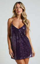 Load image into Gallery viewer, Autumn Winter Women Clothing Dress Sleeveless Sexy Nightclub Sequ V neck Strap Short Dress