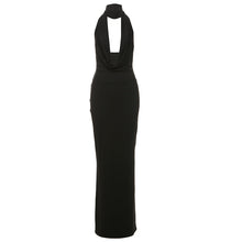 Load image into Gallery viewer, Women Clothing Autumn Winter Elegant Sexy Halter V neck Backless Side Slit Dress