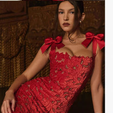 Load image into Gallery viewer, Spring Summer Entry Lux Bow High Sense Embroidered Hollow Out Cutout Sheath Dress