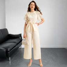 Load image into Gallery viewer, Women Clothing Elegant Summer Stitching Lace Short Sleeve Tied High Waist Straight Jumpsuit
