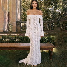 Load image into Gallery viewer, Autumn Winter Women Clothing off Neck Sexy Long Sleeve off Shoulder Lace Hollow Out Cutout out Slim Fit Fishtail