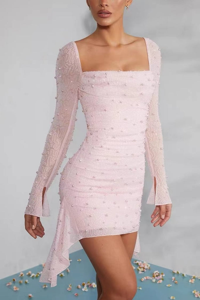 Spring Summer Long Bead Long Sleeve Dress