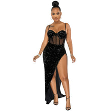 Load image into Gallery viewer, Suspenders Sequin Mesh See through Irregular Asymmetric Slit Dress Women