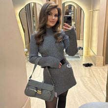 Load image into Gallery viewer, Long Sleeve Skinny Knit Dress Women Half Turtleneck Base Narrow Solid Color Short Temperamental Fall Winter Sweater Dress