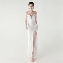 Load image into Gallery viewer, Bead Tube Craft Boning Corset Lace Waist Controlled Sequined Slim Slimming Cocktail Evening Dress