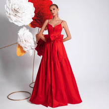 Load image into Gallery viewer, Big Bowknot Red Slip Dress Deep V Plunge Waist Tight Socialite Light Luxury Cocktail Party Evening Dress