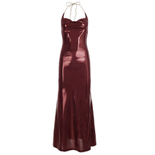 Load image into Gallery viewer, Sexy Elegant Retro Halter Sheath Dress Thin Flash Pleated Backless Solid Color Swing Collar Dress