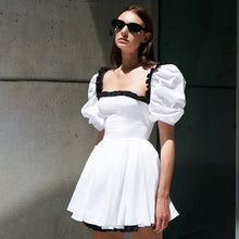 Load image into Gallery viewer, Black White Contrast Color Square Collar Puff Sleeve Sexy Backless Dress High Sense Women Clothing