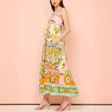 Load image into Gallery viewer, Sexy Women Clothing Sling Graffiti Printing Sleeveless Bow Swing Cotton Linen Dress