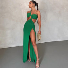 Load image into Gallery viewer, Sloping Shoulder Dress Solid Color Pullover Sexy Backless Evening Dress Long Socialite Split