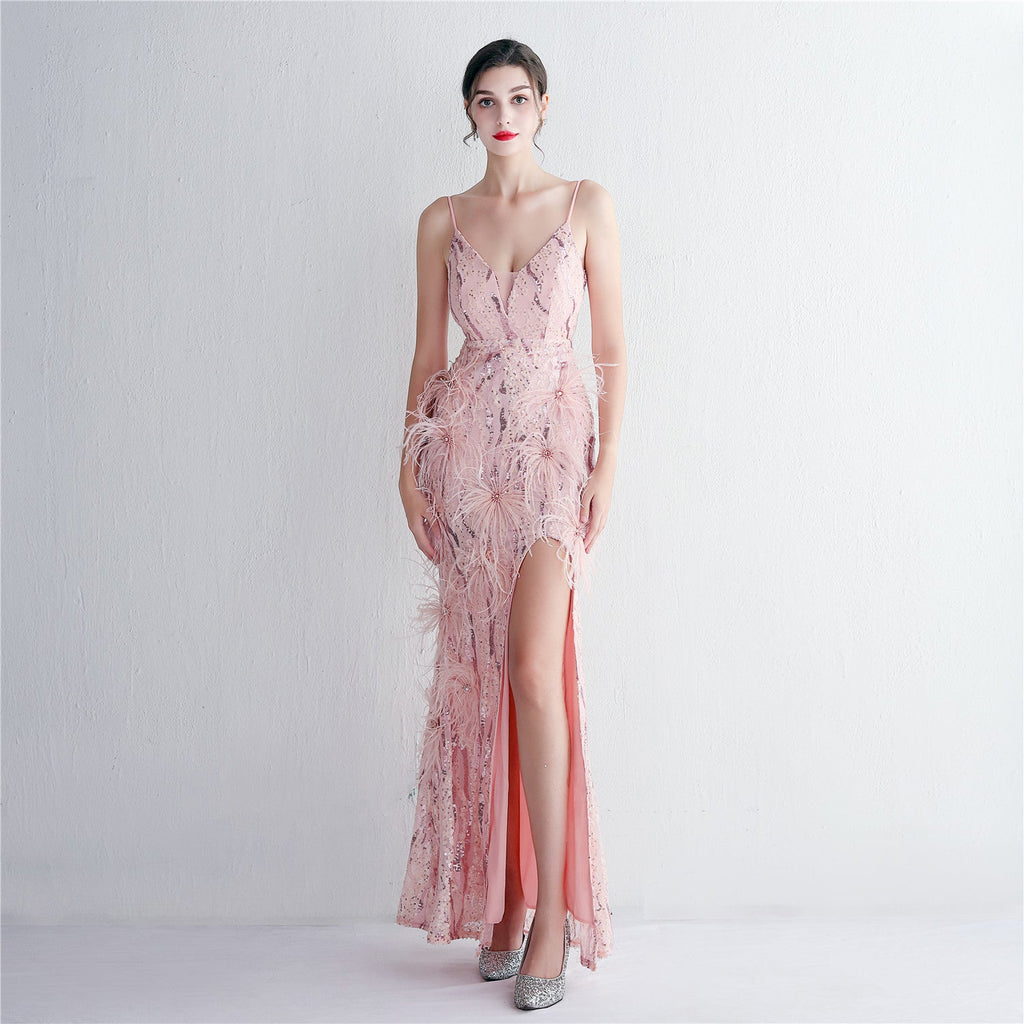 Floral Craft Beading Craft Imported Wool Dress Long Cocktail Slim Fit Evening Dress Elegant