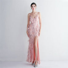 Load image into Gallery viewer, Floral Craft Beading Craft Imported Wool Dress Long Cocktail Slim Fit Evening Dress Elegant