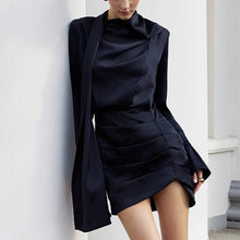 Load image into Gallery viewer, Autumn Winter Irregular Asymmetric Navy Blue Long-Sleeved Dress Women Slim Slimming Sheath
