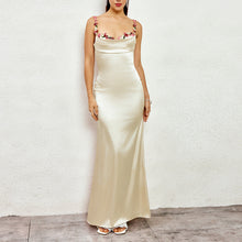 Load image into Gallery viewer, Long Sling Dress Sexy Summer Backless Lace up Silk Patchwork Edge Dress