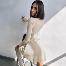Load image into Gallery viewer, Women Clothing Autumn Winter Simple Solid Color Back Lace up Waist Controlled Dress