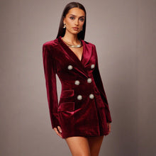 Load image into Gallery viewer, Velvet Coat Women Polo Collar Elegant British Double Breasted Slim Business Blazers Dress