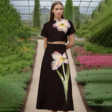 Load image into Gallery viewer, Elegant Summer Retro Waist Controlled Slim Fit Slimming Beautiful Floral Embroidery Design Skirt Two Piece Sets Women