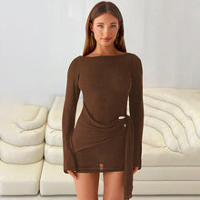 Load image into Gallery viewer, Women Clothing Autumn Solid Color Elegant Sexy Backless Long Sleeve Ribbon Dress Women