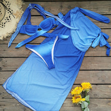 Load image into Gallery viewer, Mesh Lace up Sexy Gradient Bikini Skirt Bikini Three Piece Set