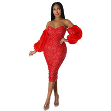 Load image into Gallery viewer, Women Clothing Sexy French Long Sleeve Dress Slim Fit Sequin Hip Tight Sexy
