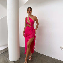 Load image into Gallery viewer, Summer French Strap Dress Women Ruffled Irregular Asymmetric Slit Maxi Dress Sexy