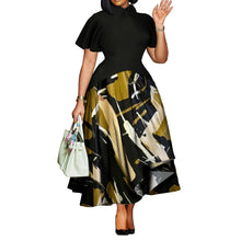 Load image into Gallery viewer, Plus Size Women Clothing Summer Fashionable Elegant Collared Ruffle Sleeve Dress Large Swing African Dress With pockets