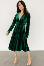 Load image into Gallery viewer, Dress Gold Velvet Sexy V neck Waist Controlled Long Sleeves Large Swing Dress