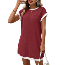 Load image into Gallery viewer, Summer Women Solid Color Casual Contrast Color Short Sleeve Pocket Dress
