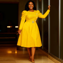 Load image into Gallery viewer, Puff Sleeve Waist A line Dress Retro Slimming Elegant Party Dress Women Dresses