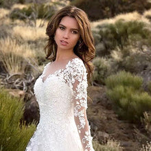 Load image into Gallery viewer, Women Clothing Dress Long Sleeve Solid Color See through Lace Bridal Wedding Dress