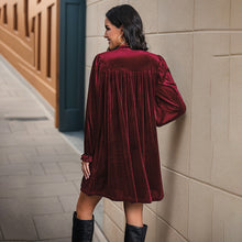 Load image into Gallery viewer, Long Sleeve Patchwork Autumn Winter Women Clothing Velvet Dress