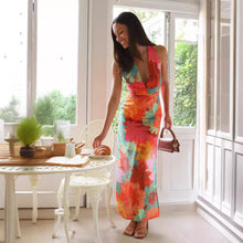 Load image into Gallery viewer, Summer Women Casual V neck Printed Lace up Mid Length Dress