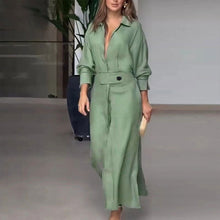 Load image into Gallery viewer, Autumn Office Lace Up Solid Color Waist Tight Long Sleeve Irregular Asymmetric Shirt Dress