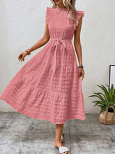 Load image into Gallery viewer, Women Clothing Summer Fashionable Stringy Selvedge Flying Sleeves Lace Up Texture Dress