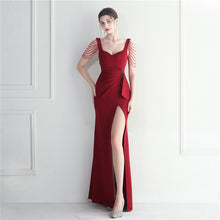 Load image into Gallery viewer, Craft Beaded Car Model Bridesmaid Performance Wedding Long Slit Evening Dress