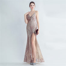 Load image into Gallery viewer, High Density Sequ Binding Waist Shaping Side Slit High End Evening Dress