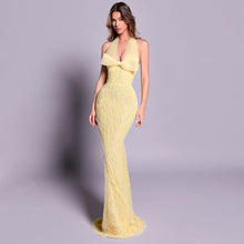 Load image into Gallery viewer, Yellow Heavy Industry Tube Bead Bow Halter Formal Dress Vision Dress Elegant
