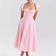 Load image into Gallery viewer, Women Wear Pink Sexy Square Neck Fitted Waist Backless Mid Length Dress French Dress