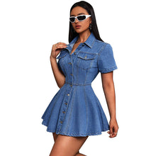 Load image into Gallery viewer, Women Clothing Denim Casual Fitted Waist Turn down Collar Dress