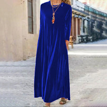 Load image into Gallery viewer, Spring Gold Velvet Slimming Crew Neck Maxi Dress