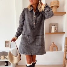 Load image into Gallery viewer, Women Collared Long Sleeve Loose Denim Dress