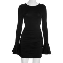 Load image into Gallery viewer, Women Clothing Autumn Solid Color Slim Casual Elegant round Neck Long Sleeve Ruffled Dress